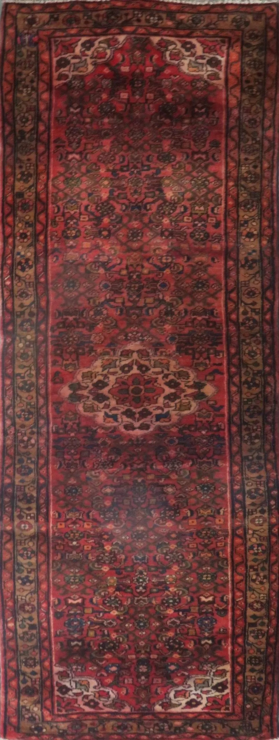 One Of The Kind Hand-Knotted Persian Wool Rug _ Luxurious Vintage Design, 11'3" x 3'8", Artisan Crafted